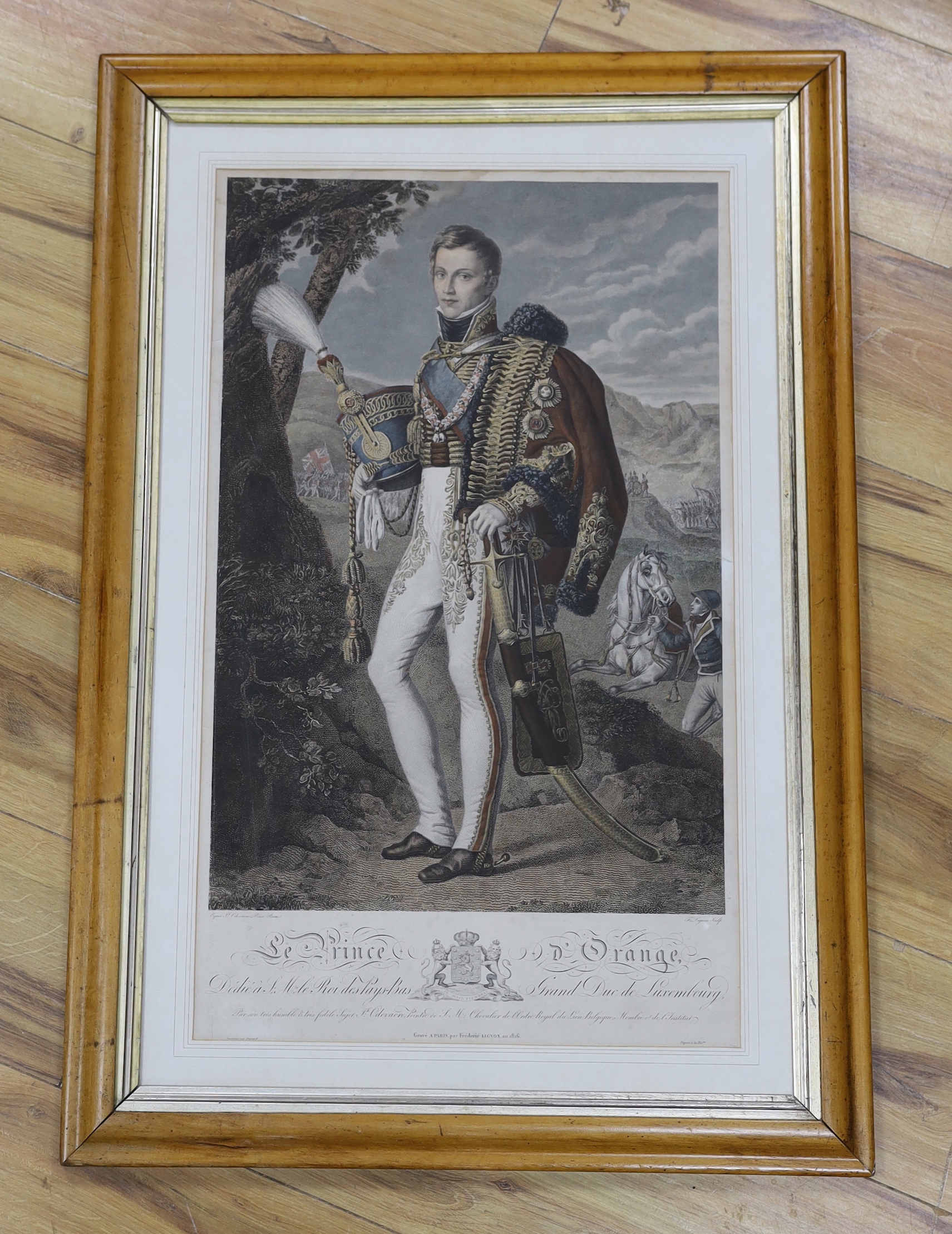 After Joseph Dionysius Odevaere (Belgian, 1778-1830), colour engraving, Le Prince D’Orange, publ. Paris, 1816, 65 x 38cm